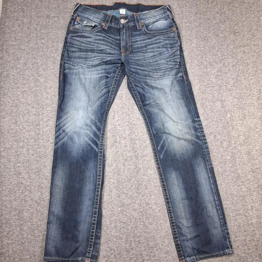 True Religion Section Slim Jeans Mens 34x33 Blue Slim Straight Flap Pockets